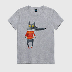 Футболка хлопковая женская Серый волк в оранжевом свитере, цвет: меланж