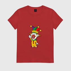 Футболка хлопковая женская Клоун машет рукой, цвет: красный