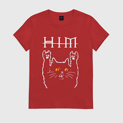 Футболка хлопковая женская HIM rock cat, цвет: красный