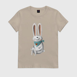 Футболка хлопковая женская Сидячий зайчик, цвет: миндальный