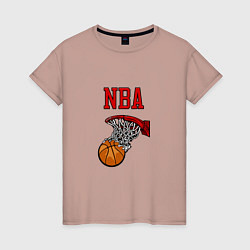 Футболка хлопковая женская Basketball - NBA logo, цвет: пыльно-розовый