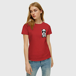 Футболка хлопковая женская Панда с малышами в кармане, цвет: красный — фото 2