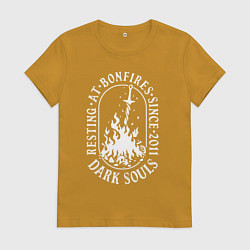 Футболка хлопковая женская Dark Souls костер, цвет: горчичный