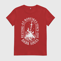 Футболка хлопковая женская Dark Souls костер, цвет: красный