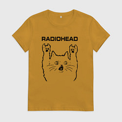 Футболка хлопковая женская Radiohead - rock cat, цвет: горчичный