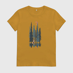 Футболка хлопковая женская Лисьи Деревья, цвет: горчичный