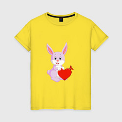 Футболка хлопковая женская Кролик с сердцем, цвет: желтый
