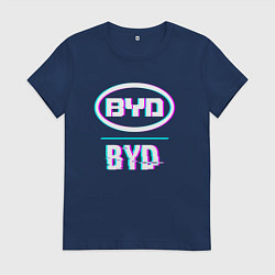 Футболка хлопковая женская Значок BYD в стиле glitch, цвет: тёмно-синий