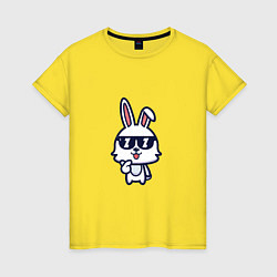 Футболка хлопковая женская Кролик в очках, цвет: желтый