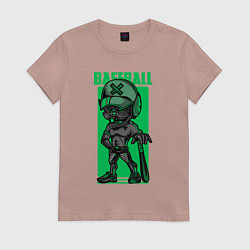 Футболка хлопковая женская Пёс бейсболист, цвет: пыльно-розовый