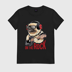 Футболка хлопковая женская Крутой мрпс играет на гитаре, цвет: черный