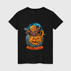 Футболка хлопковая женская Halloween Scarecrow, цвет: черный