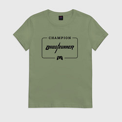 Футболка хлопковая женская Ghostrunner gaming champion: рамка с лого и джойст, цвет: авокадо