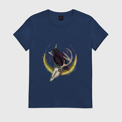 Футболка хлопковая женская Ворон-посланник мира духов, цвет: тёмно-синий