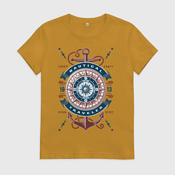 Футболка хлопковая женская Морской путешественник, цвет: горчичный