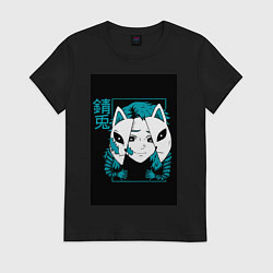 Футболка хлопковая женская Макомо - Клинок рассекающий демонов, цвет: черный