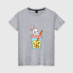 Футболка хлопковая женская Кролик с напитком, цвет: меланж