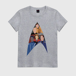 Футболка хлопковая женская Звездный путь - все капитаны, цвет: меланж