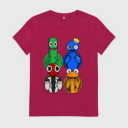 Футболка хлопковая женская Радужные друзья: Зеленый, Синий, Оранжевый и Красн, цвет: маджента