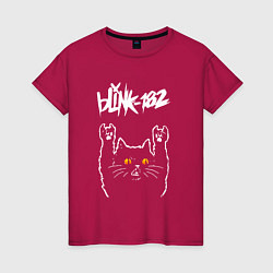 Футболка хлопковая женская Blink 182 rock cat, цвет: маджента