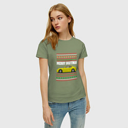 Футболка хлопковая женская Merry Driftmas Nissan Silvia S15 Ugly Sweater, цвет: авокадо — фото 2