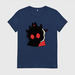 Футболка хлопковая женская Cult of the Lamb - Овечка в испуге, цвет: тёмно-синий