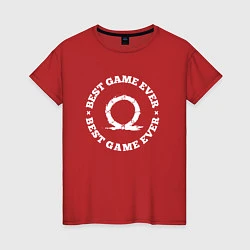 Футболка хлопковая женская Символ God of War и круглая надпись best game ever, цвет: красный