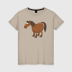 Футболка хлопковая женская Забавный конь, цвет: миндальный