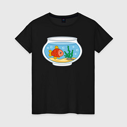 Футболка хлопковая женская Аквариум и рыбка, цвет: черный