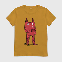 Футболка хлопковая женская Кот босс, цвет: горчичный
