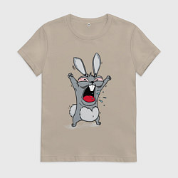 Футболка хлопковая женская Злой заяц, цвет: миндальный