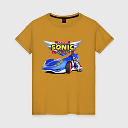Футболка хлопковая женская Team Sonic racing - hedgehog, цвет: горчичный