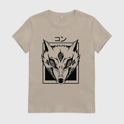 Футболка хлопковая женская Демон Лисы, цвет: миндальный
