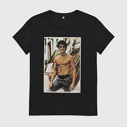 Футболка хлопковая женская Брюс Ли - ретро постер, цвет: черный