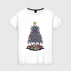 Женская футболка Новогодняя елка с подарками