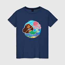 Футболка хлопковая женская Маленькая русалочка с медузой, цвет: тёмно-синий