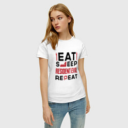 Футболка хлопковая женская Надпись: eat sleep Resident Evil repeat, цвет: белый — фото 2