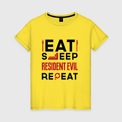 Футболка хлопковая женская Надпись: eat sleep Resident Evil repeat, цвет: желтый