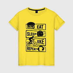 Футболка хлопковая женская Eat sleep bike repeat art, цвет: желтый