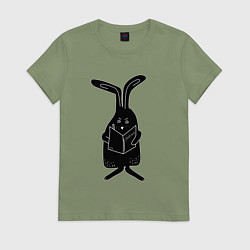 Футболка хлопковая женская Кролик пишет список дел, цвет: авокадо