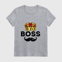 Футболка хлопковая женская BOSS и корона с усами, цвет: меланж