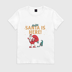Футболка хлопковая женская Careful Santa is here, цвет: белый