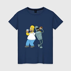 Футболка хлопковая женская Drunk Homer and Bender, цвет: тёмно-синий