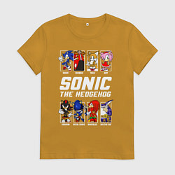 Футболка хлопковая женская Соник персонажи, цвет: горчичный