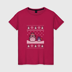 Футболка хлопковая женская Новогодние тоторики - ugly sweater, цвет: маджента