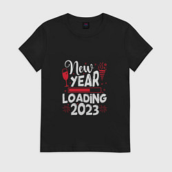 Футболка хлопковая женская Новый год 2023 загружается, цвет: черный