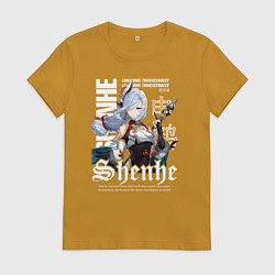 Футболка хлопковая женская Шэнь Хэ Геншин, цвет: горчичный