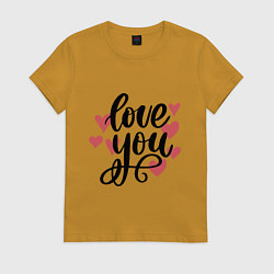 Футболка хлопковая женская Love U, цвет: горчичный