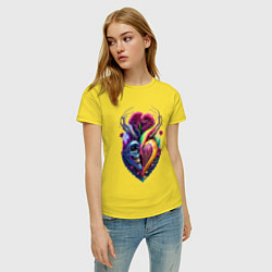 Футболка хлопковая женская Сердце, череп и розы, цвет: желтый — фото 2