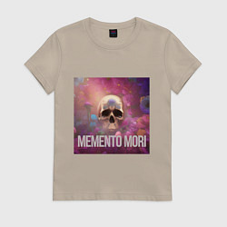 Футболка хлопковая женская Череп в цветах memento mori, цвет: миндальный